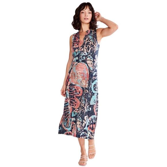 NEW Nic + Zoe Batik Stamp Linen Blend Midi Dress Size Small - Picture 1 of 8